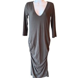 James Perse Standard Carbon Scoop Neck Ruched Midi Dress‎ Size 3 Large NWT